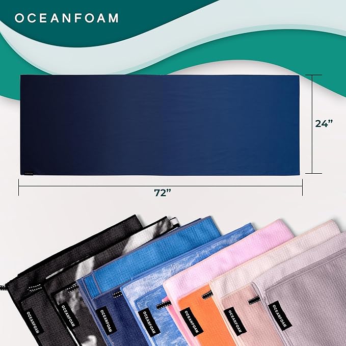 Oceanfoam Beach Towel – Lightweight, Absorbent, Quick-Drying, Sand-Resistant, Non-Slip – Ideal for Workouts, Yoga, Pilates, Beach, Pool, Boat & Travel – 25% Recycled – 72"x24" (Navy Gradient)