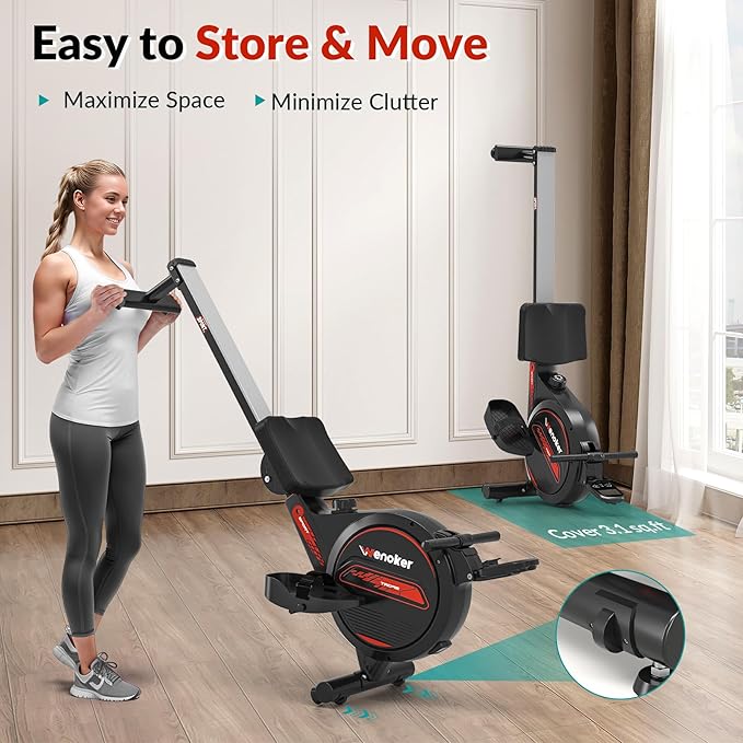 Rowing Machine, Magnetic Rowing Machine for Home, Upgraded 32-Levels Quiet Resistance with Smart Electronic Knob, 350 LBS Weight Capacity, Compact Rower Machine Easy Assembly, App Supported