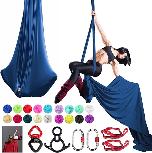 Aerial Silk Set, Premium 9Yards/8.2m Medium Stretch Fabric Silks, Perfect for AntiGravity Hammock Yoga Training & Dance Circus Performances Includes Hardwares & Daisy Chains