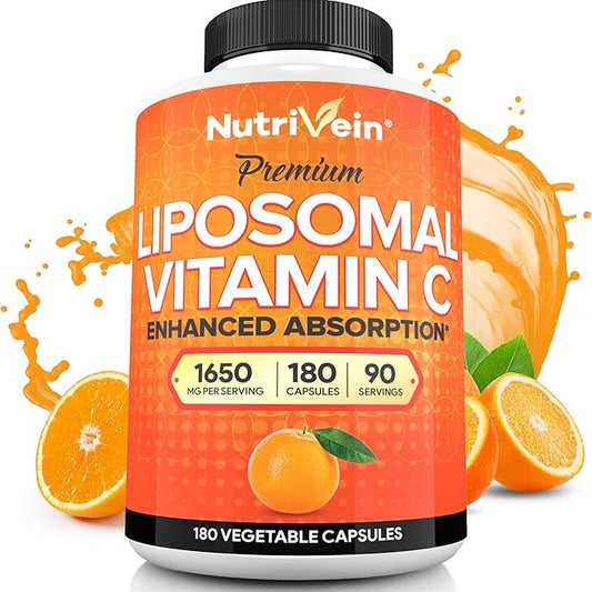Nutrivein Premium Liposomal Vitamin C Supplement 1650mg - 180 Caps: High-Absorption Vitamin C Capsules for Whole-Body & Overall Well-Being
