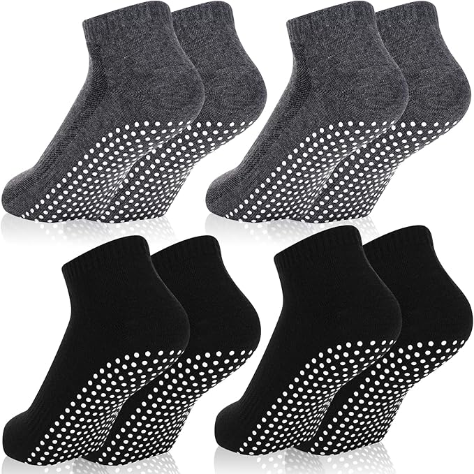 Jspupifip 4 Pairs Non Slip Yoga Socks with Grips for Women Men Pilates Grippy Socks Cotton Barre Hospital Home