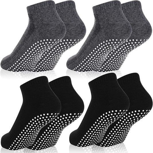 Jspupifip 4 Pairs Non Slip Yoga Socks with Grips for Women Men Pilates Grippy Socks Cotton Barre Hospital Home