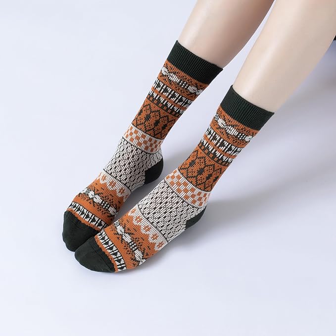 Yoga Pilates Socks with Grips for Women Knit Patterned Non Slip Cushioned Crew Socks for Barre Ballet Dance