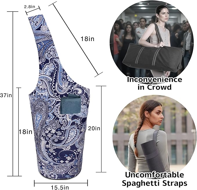Yoga Mat Bag Carrier for Women with Side Large Pocket Durable Linen Workout Gym Travel Storage Pilates Mats