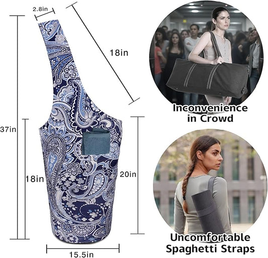 Yoga Mat Bag Carrier for Women with Side Large Pocket Durable Linen Workout Gym Travel Storage Pilates Mats