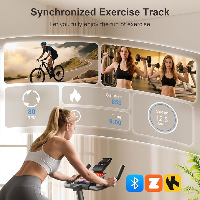 Exercise Bike for Home, 350LB Magnetic Resistance Indoor Cycling Bike, Silent Stationary Bike with App Sync, Adjustable Seat, LCD Monitor, Smooth & Quiet for Cardio Workout