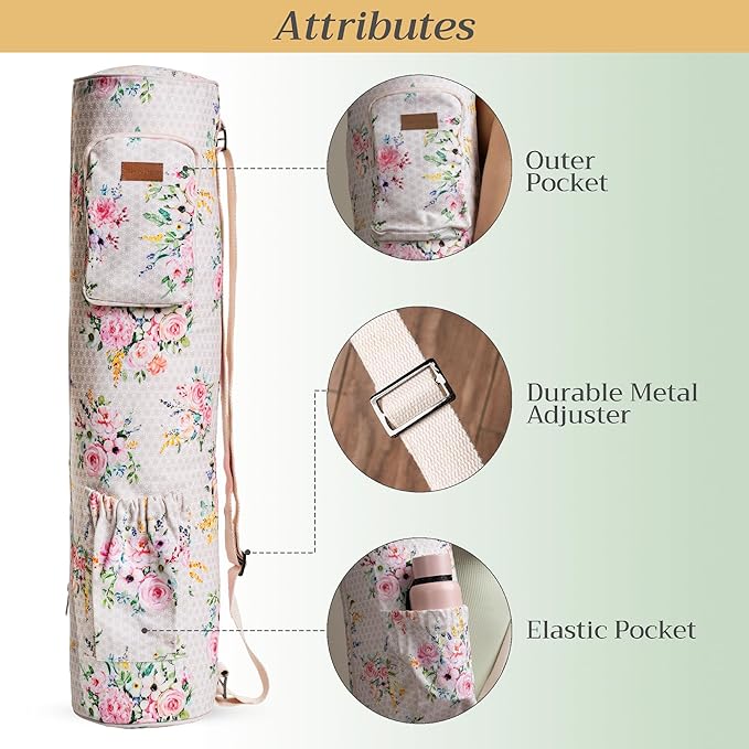 Maison d' Hermine Yoga Mat bag, Cylindrical bag for Woman&Men, yoga mat Bag &Adjustable shoulder straps Yoga Mat Carrier Bag with Drawstring Water Bottle Pocket and zipper pocket
