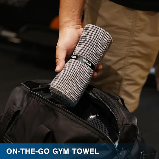 Microfiber Gym Towels with Snap Strap Closure, Ribbed Pattern Sports Towels for Yoga, Home and Outdoor Activities, 27” x 16”, 6 Pack, Grey