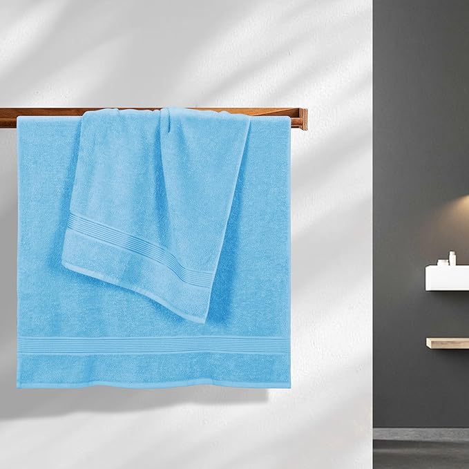 BELZZI Home Ultra Soft 4 Pack Oversized Bath Towel Set 27x54, Cotton Compact Bath Towels, Highly Absorbant Eco-Friendly Quickdry & Lightweight Towel, Ideal for Gym Travel Camp Pool - Sky Blue