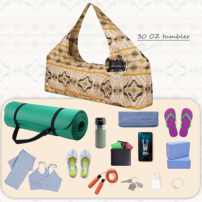Large Yoga Mat Bag Yoga Bags and Carriers Fits All You Stuff Yoga Tote Bag with Yoga Mat Strap, Elastic Pockets and Zipper Pockets