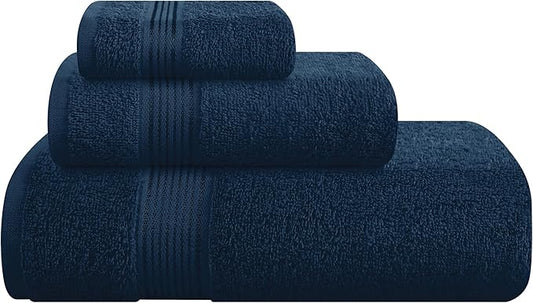 Belizzi Home Ultra Soft 3 Pack Cotton Towel Set, Contains a Bath Towel 28x55 inch, a Hand Towel 16x24 inch & a Wash Coth 12x12 inch, Ideal Everyday use, Compact & Lightweight - Mineral Blue