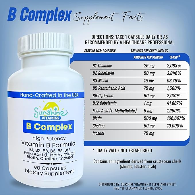 B Complex, 90 Capsules, Supports Energy, Metabolism, Brain, Immune & Nervous System Health, Non-GMO, No Soy, Gluten, Dairy