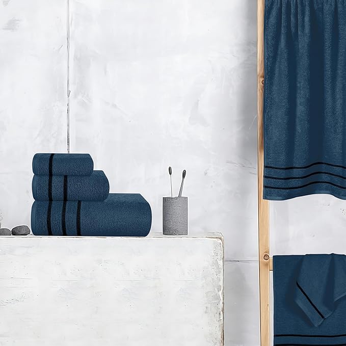 MyOwn Ultra Soft 6 Pack Cotton Towel Set, Contains 2 Bath Towels 28x55 inch, 2 Hand Towels 16x24 inch & 2 Wash Coths 12x12 inch, Ideal Everyday use, Compact & Lightweight - Mineral Blue, 71660