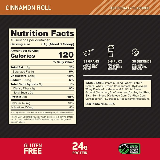 Optimum Nutrition Gold Standard 100% Whey Protein Powder, Cinnamon Roll, 0.68 Pound (Pack of 1)