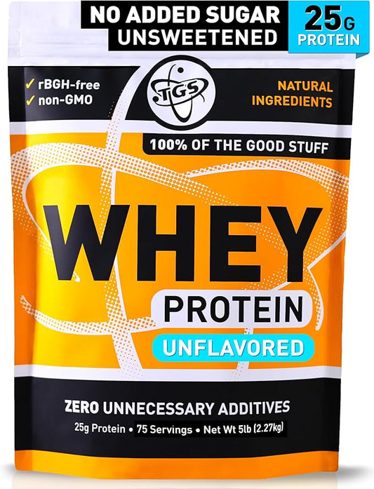 TGS Nutrition 100% Whey Protein Powder Unflavored, Unsweetened for Men & Women - Clean, No Artificial Ingredients - 5lb Bulk, Soy Gluten Free, Keto, Low Carb - Post Workout Muscle Growth Recovery