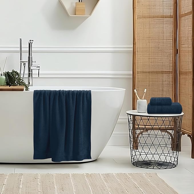 Belizzi Home Ultra Soft 3 Pack Cotton Towel Set, Contains a Bath Towel 28x55 inch, a Hand Towel 16x24 inch & a Wash Coth 12x12 inch, Ideal Everyday use, Compact & Lightweight - Mineral Blue