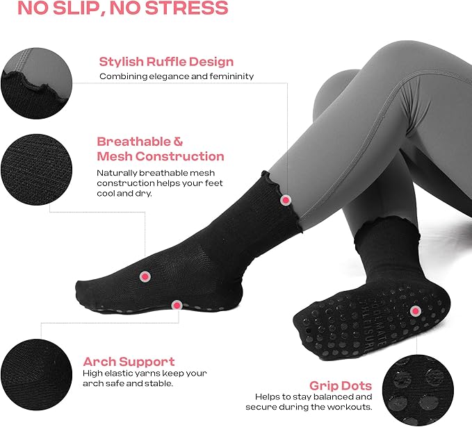CoolMate 2/3/4 Pairs Pilates Socks with Grips for Women, Cute Yoga Socks, Crew Non Slip Women for Barre, Pilates Gifts