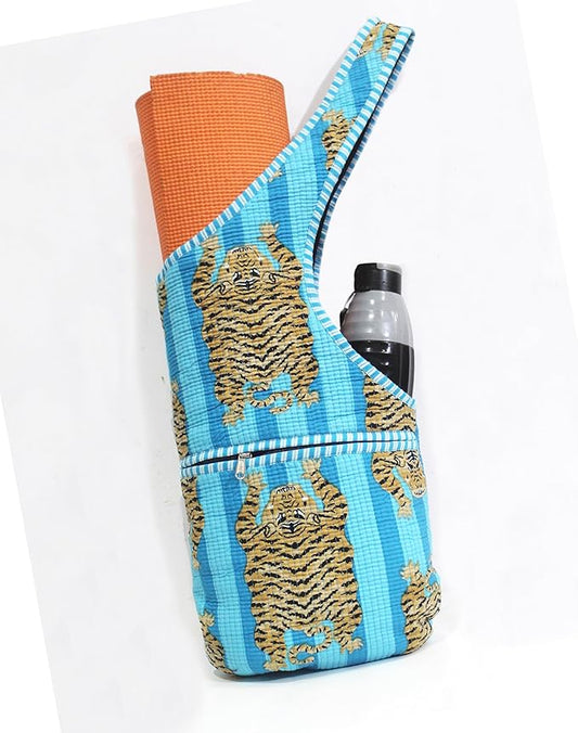 INDIAN CRAFT CASTLE Yoga Mat Bag | Tote Mat Bag | Sling Yoga Tote w/Large Side Pocket & Zipper Pocket | Yoga Mat Carrier Fits Most Size Mats