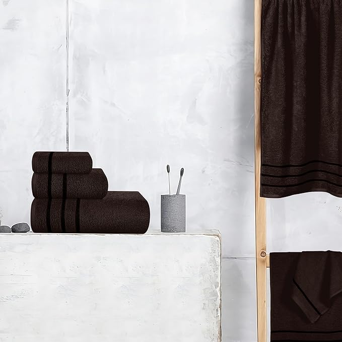 MyOwn Ultra Soft 6 Pack Cotton Towel Set, Contains 2 Bath Towels 28x55 inch, 2 Hand Towels 16x24 inch & 2 Wash Coths 12x12 inch, Ideal Everyday use, Compact & Lightweight - Chocolate Brown, 71649