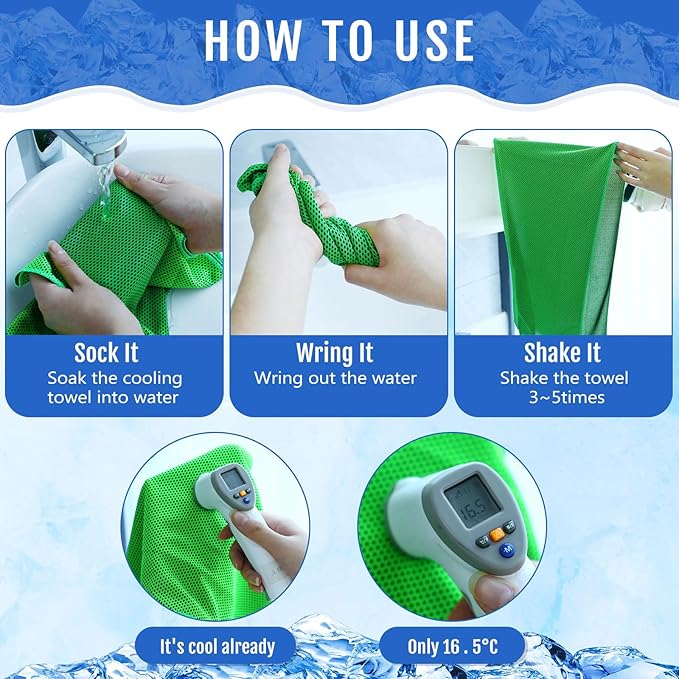 Hosuly 15 Pack Cooling Towels 40" x 12" Cooling Towels for Neck and Face Iced Towel Microfiber Soft Breathable Chilly Yoga Towel for Hot Weather (Dark Blue, Bright Green, Light Gray)
