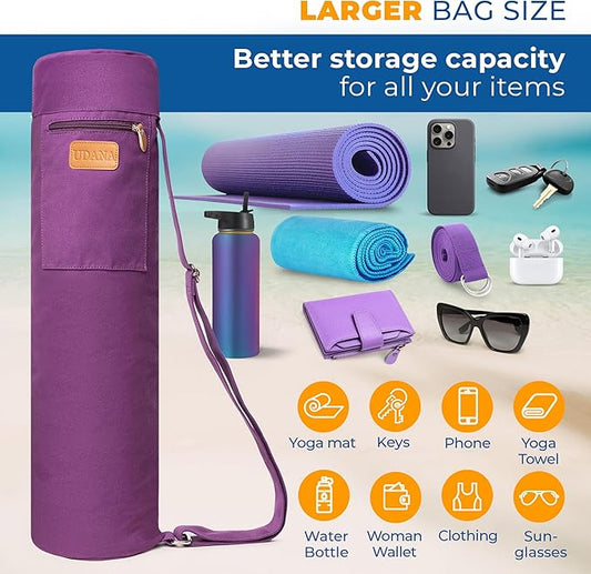 UDANA Yoga Mat Bag, Large – Fits Thick Mats, 3 Storage Pockets, Adjustable Strap