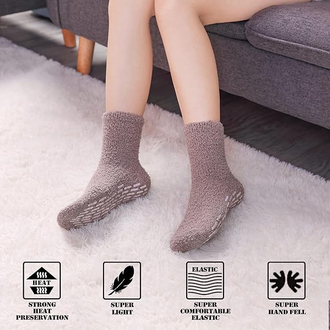 FNOVCO Non Slip Socks for Women Winter Warm Cozy Fuzzy Slipper Socks Soft Fluffy Hospital Socks with Grips