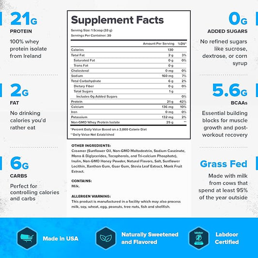LEGION Whey+ Protein Whey Isolate from Grass Fed Cows - Whey Protein Isolate Powder Low Calorie, Non-GMO, Sugar Free, Lactose and Gluten Free, All Natural Protein Powder for Men & Women, 30 Servings