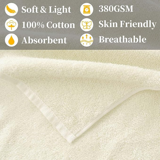 Workout Towels for Gym (2PC, 13"x43") - 100% Cotton, Breathable, Soft & Absorb - Sweat Towel for Men & Women, Sports Hand Towel for Yoga, Shower, Tennis, Running, Exercise & Fitness, Ivory