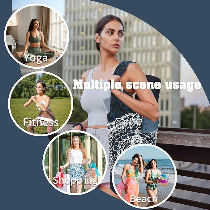 Yoga Mat Bag Carrier for Women with Side Large Pocket Durable Linen Workout Gym Travel Storage Pilates Mats