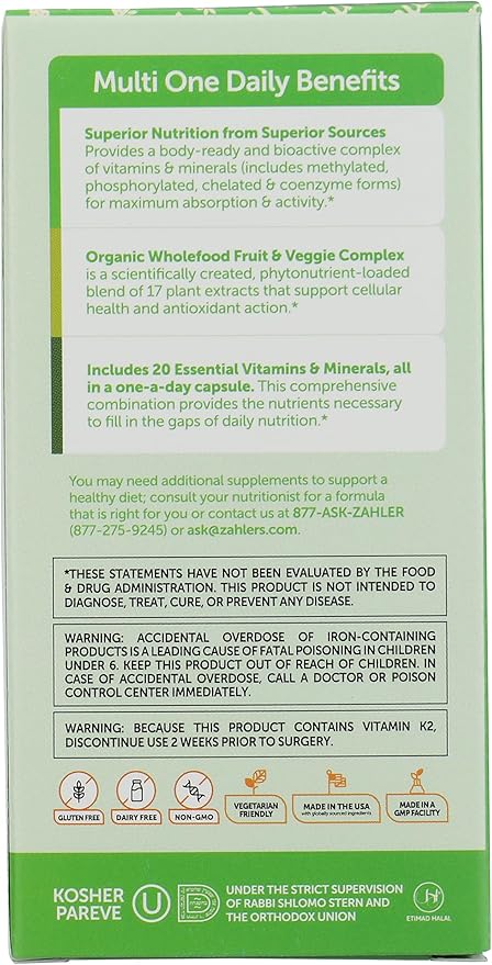 Zahler - One Daily Vegan Multivitamins for Women & Men (60 Count) Kosher Multivitamin - Essential Vitamins & Minerals with Whole Food Spectra Blend - Vegetarian and Vegan Vitamins for Adults