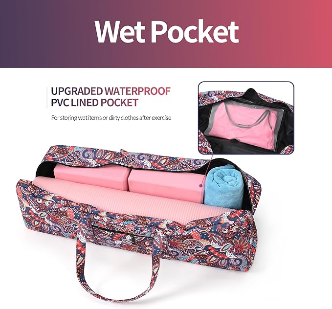 Boulder Bee | Yoga Mat Bag | Large Yoga Mat Carrier with Wet Pocket | Yoga Gifts | Gym Tote Bag for Women