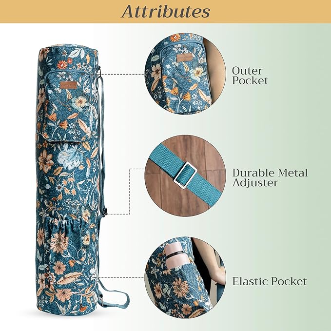 Maison d' Hermine Yoga Mat bag, Cylindrical bag for Woman&Men, yoga mat Bag &Adjustable shoulder straps Yoga Mat Carrier Bag with Drawstring Water Bottle Pocket and zipper pocket
