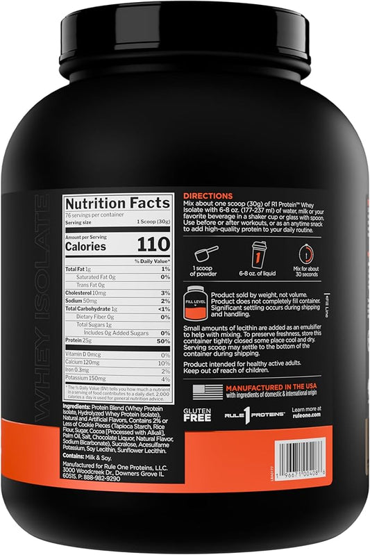 Rule 1 R1 Protein Whey Isolate - with 25g Protein & 6g BCAA Exclusively from Isolated & Hydrolyzed Sources for Workout Recovery (5 Pounds*, Cookies & Crème)
