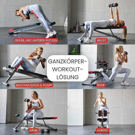 FF Finer Form Multi-Functional Weight Bench for Full All-in-One Body Workout – Adjustable Workout Bench Press for Home Gym, Fitness equipment for Back HyperExtension, Roman Chair Exercise, Sit up