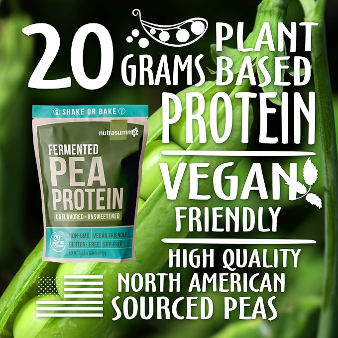 Nutrasumma Pea Protein Powder, Unflavored and Unsweetened Sugar Free Vegan, 100% Plant Based, Non GMO, Gluten Free & Soy Free, 2.14 LB
