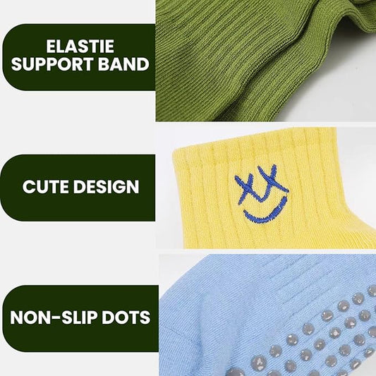 3/6 Pairs Cute Pilates Socks with Grips,Yoga Socks Barre Sock Non Slip Embroidery for Barre Ballet Workout
