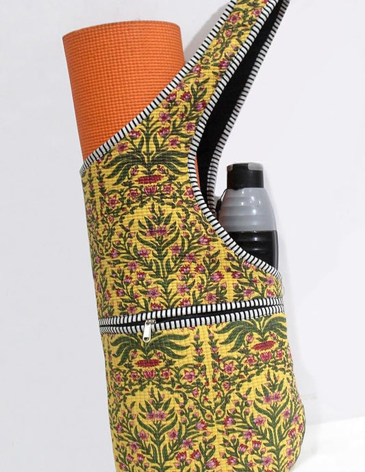 INDIAN CRAFT CASTLE Yoga Mat Bag | Tote Mat Bag | Sling Yoga Tote w/Large Side Pocket & Zipper Pocket | Yoga Mat Carrier Fits Most Size Mats