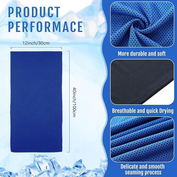 Hosuly 15 Pack Cooling Towels 40" x 12" Cooling Towels for Neck and Face Iced Towel Microfiber Soft Breathable Chilly Yoga Towel for Hot Weather (Dark Blue, Bright Green, Light Gray)