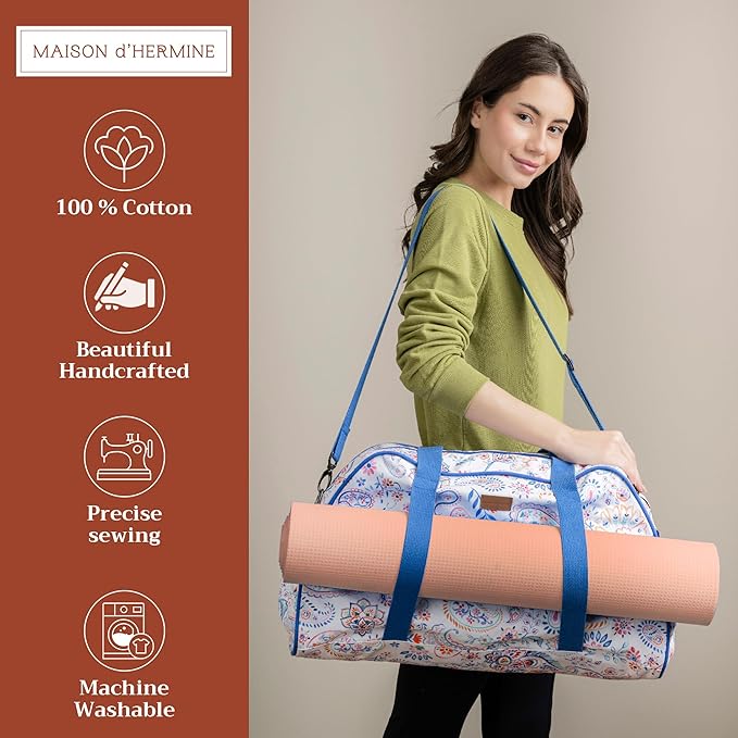Maison d' Hermine Yoga Mat bag, Cylindrical bag for Woman&Men, yoga mat Bag &Adjustable shoulder straps Yoga Mat Carrier Bag with Drawstring Water Bottle Pocket and zipper pocket