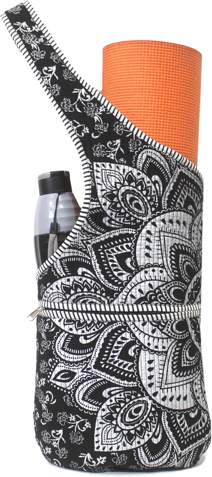 INDIAN CRAFT CASTLE Yoga Mat Bag | Tote Mat Bag | Sling Yoga Tote w/Large Side Pocket & Zipper Pocket | Yoga Mat Carrier Fits Most Size Mats