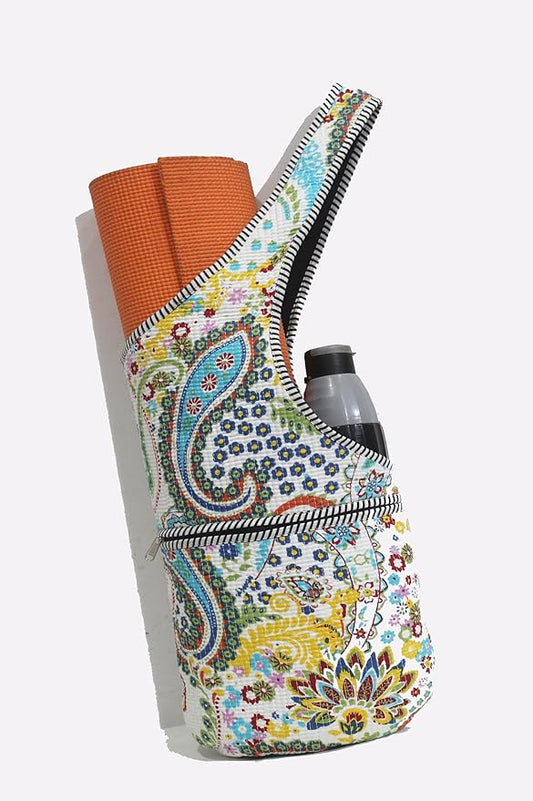 INDIAN CRAFT CASTLE Yoga Mat Bag | Tote Mat Bag | Sling Yoga Tote w/Large Side Pocket & Zipper Pocket | Yoga Mat Carrier Fits Most Size Mats