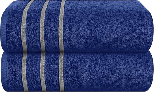 MyOwn Cotton 2 Pack Oversized Bath Towel Set 28x55 inches, Large Bath Towels, Ultra Absorbant Compact Quickdry & Lightweight Towel, Ideal for Gym Travel Camp Pool - Navy Blue