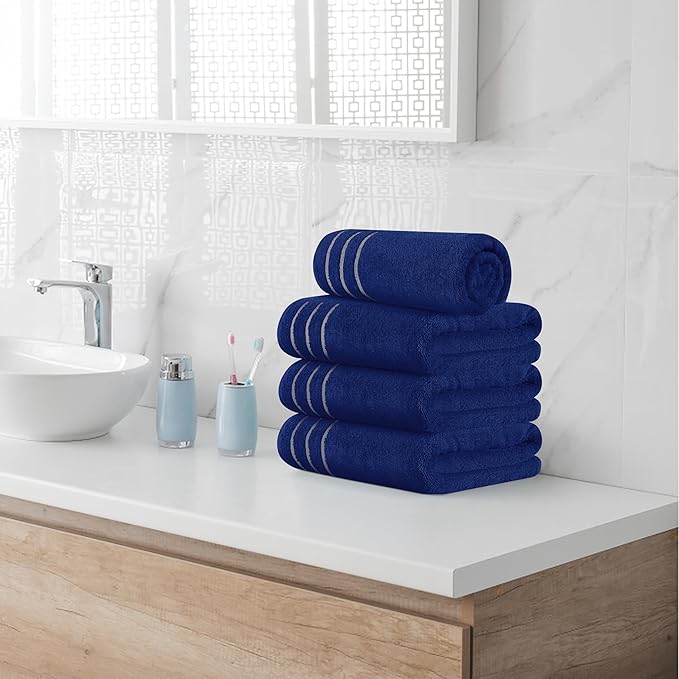 MyOwn Ultra Soft 4 Pack Oversized Bath Towel Set 27x54 inches, 100% Cotton Bath Towels, Highly Absorbant Compact Quickdry & Lightweight Towel, Ideal for Gym Travel Camp Pool - Navy Blue