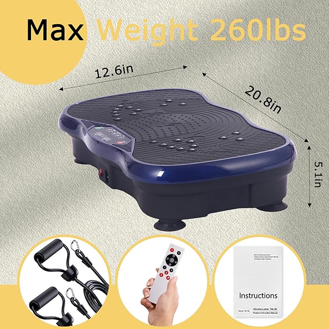 Vibration Plate Exercise Machine, Vibrating Plate Fitness Platform with Remote Control – Portable Vibration Plates for Lymphatic Drainage, Weight Loss, Toning, Recovery & Home Workouts