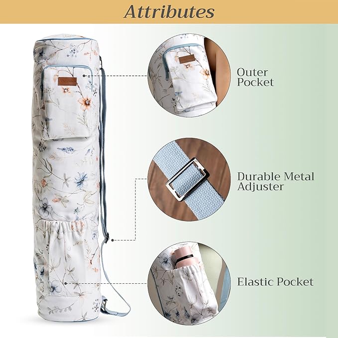 Maison d' Hermine Yoga Mat bag, Cylindrical bag for Woman&Men, yoga mat Bag &Adjustable shoulder straps Yoga Mat Carrier Bag with Drawstring Water Bottle Pocket and zipper pocket