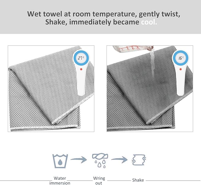 Biange Cooling Towels (40"x 12", Pack of 60), 10 Gray+10Light Blue+10 Dark Blue+10 Green+10 Purple+10 Red,OR 60 Gray