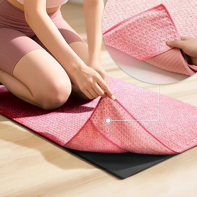 2 Pack Hot Yoga Towel, Yoga Mat Towels Non Slip for Hot Yoga with Strap, Microfiber Yoga Accessories, Soft Absorbent Quick Dry, Pilates Exercise Fitness 28" X 72" Red