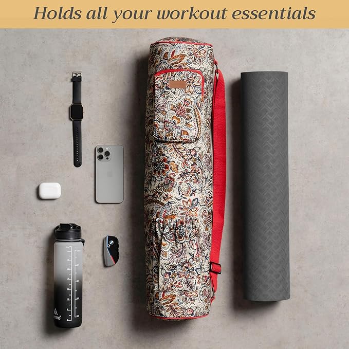 Maison d' Hermine Yoga Mat bag, Cylindrical bag for Woman&Men, yoga mat Bag &Adjustable shoulder straps Yoga Mat Carrier Bag with Drawstring Water Bottle Pocket and zipper pocket