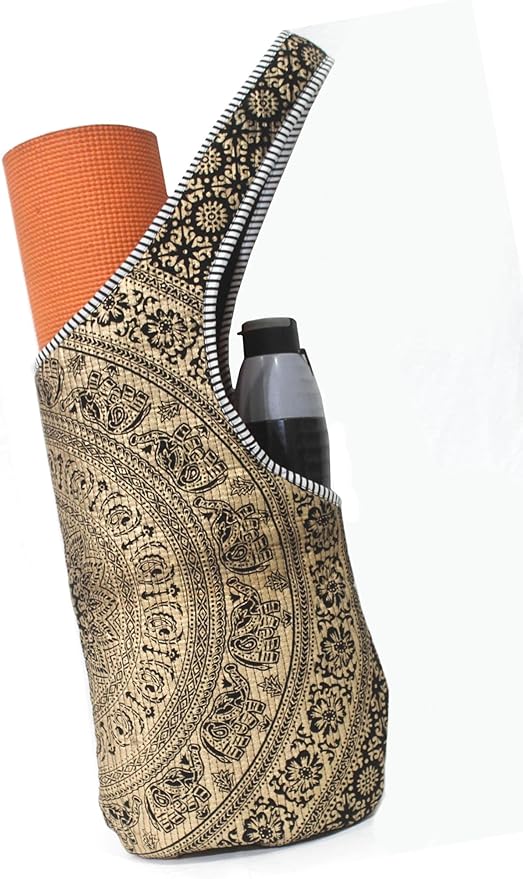 INDIAN CRAFT CASTLE Yoga Mat Bag | Tote Mat Bag | Sling Yoga Tote w/Large Side Pocket & Zipper Pocket | Yoga Mat Carrier Fits Most Size Mats