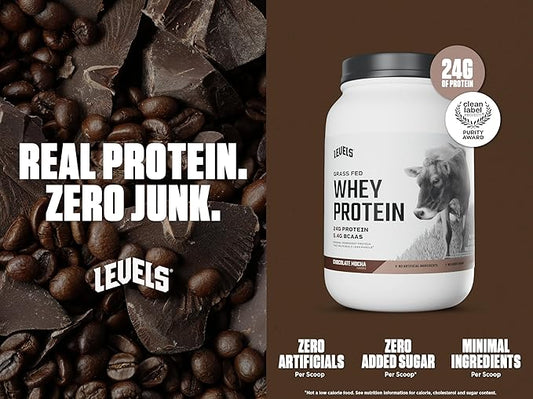 Levels Grass Fed Whey Protein Powder, No Artificials, 24G of Protein, Chocolate Mocha, 2LB